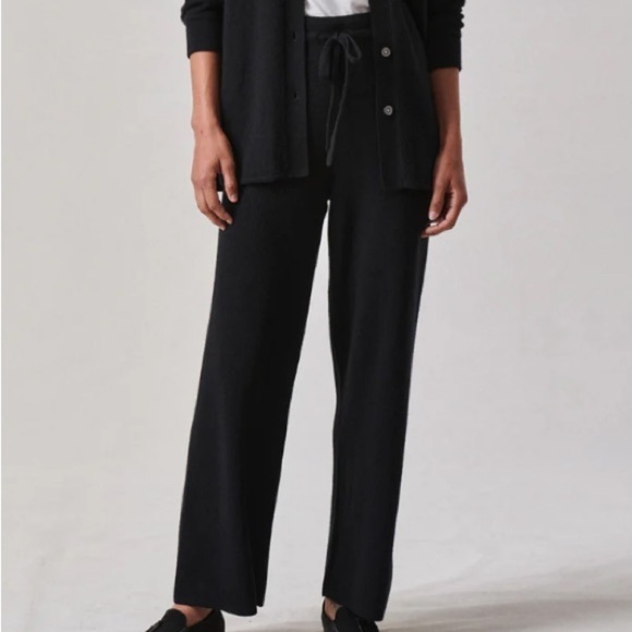 NWOT Staud Black Knit Wool Blend Wide Leg High Waist Drawstring Pants - Picture 1 of 11